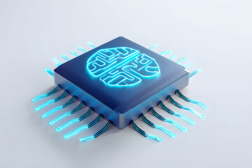 未来技術を象徴する発光するチップと回路網