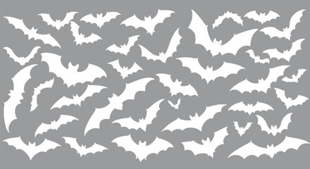Halloween Bats Grey Background Seamless Pattern - Vector Illustration