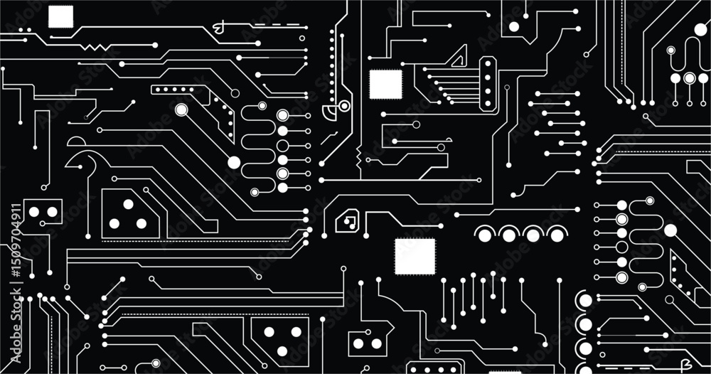 Poster circuit board technology background with hi-tech digital data connection system and computer electro