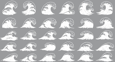 30 Hand-Drawn White Ocean Waves Sea Wave Clipart Surf  Water Vector Gr