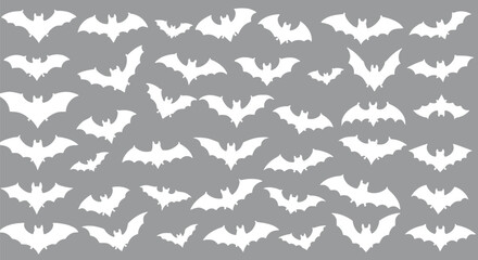 Gray Background White Bats Halloween Pattern Seamless Texture