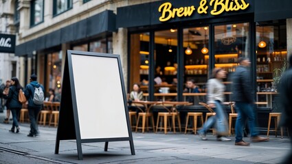 Obraz premium Elegant blank sign outside charming bistro ready for your message
