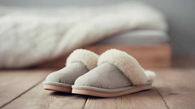 Cozy warm beige slippers with soft fur lining cozy footwear for home