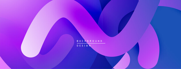Abstract flowing shapes, vibrant purple, blue gradients. Modern design, smooth curves create dynamic visual effect.
