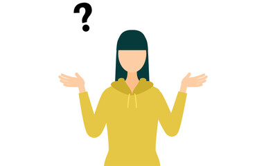 Simple illustration of a woman in a khaki-colored parka asking a question
