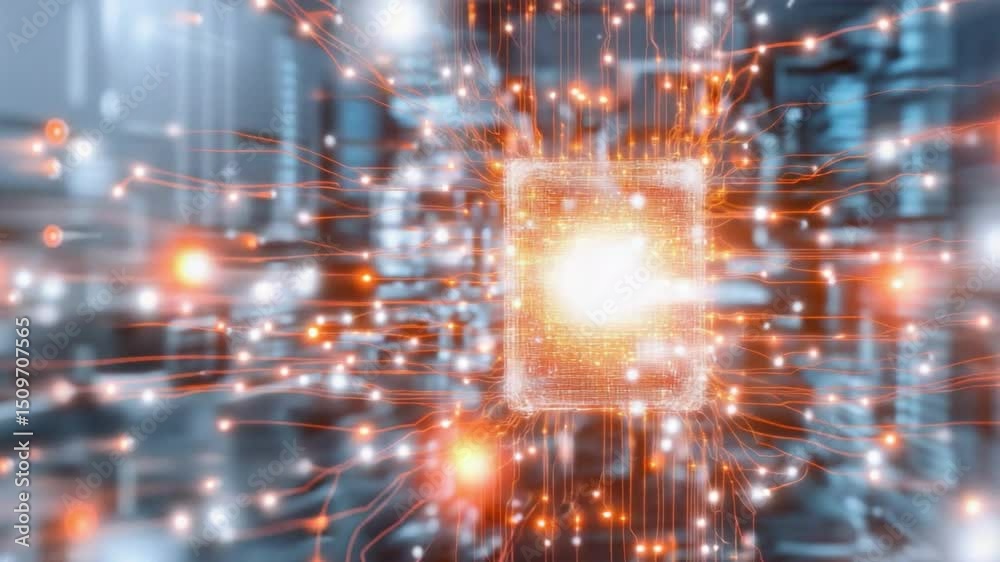 Poster ai circuit board illumination: an abstract representation of a circuit board, illuminated by bright,