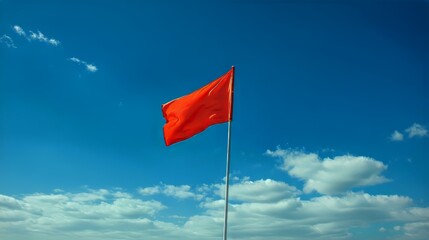 Flag on a pole, waving against blue sky, symbol of identity