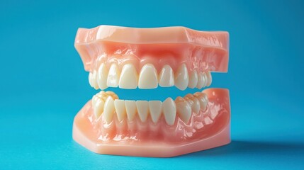 Obraz premium A pair of human teeth on a blue background