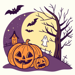 halloween background with pumpkin and bats vector 
