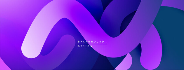 Abstract fluid shapes, vibrant purple hues, modern design. Smooth gradients create dynamic visual flow. Background texture is soft.