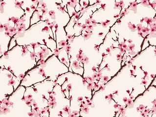 Fototapeta premium cherry blossom, flower, pattern, floral, seamless, vector, illustration, nature, spring, blossom, design, wallpaper, decoration, flowers, pink, cherry, tree, art, leaf, beauty, plant, texture, branch,
