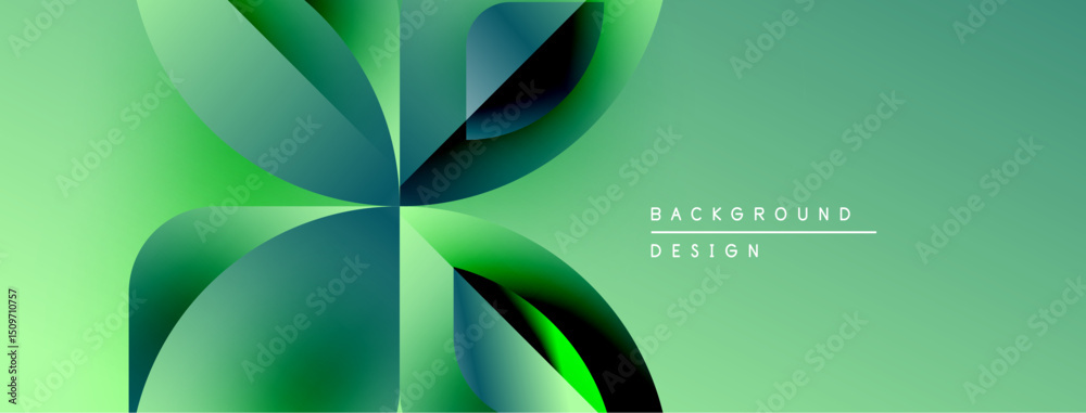 Fototapete Abstract green design features overlapping rounded shapes. Gradient colors create dynamic visual effect. Minimalist style, modern aesthetic.