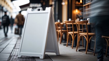 Elegant blank sign outside charming bistro ready for your message