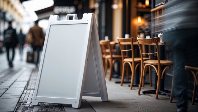 Elegant blank sign outside charming bistro ready for your message
