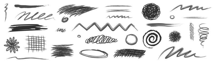 Collection of Pencil brush crayon marker chalk texture line stroke element set. Hand drawn crayon pencil brush stroke texture line charcoal shape. Chalk scratch hand drawn style background. 