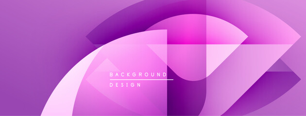 Abstract purple background features overlapping geometric shapes. Gradient hues create dynamic visual effect. Text reads background design.
