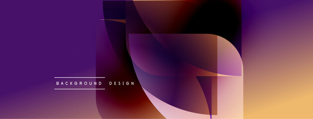 Abstract gradient shapes overlap, creating dynamic visual effect. Purple, orange hues dominate composition. Modern design element.