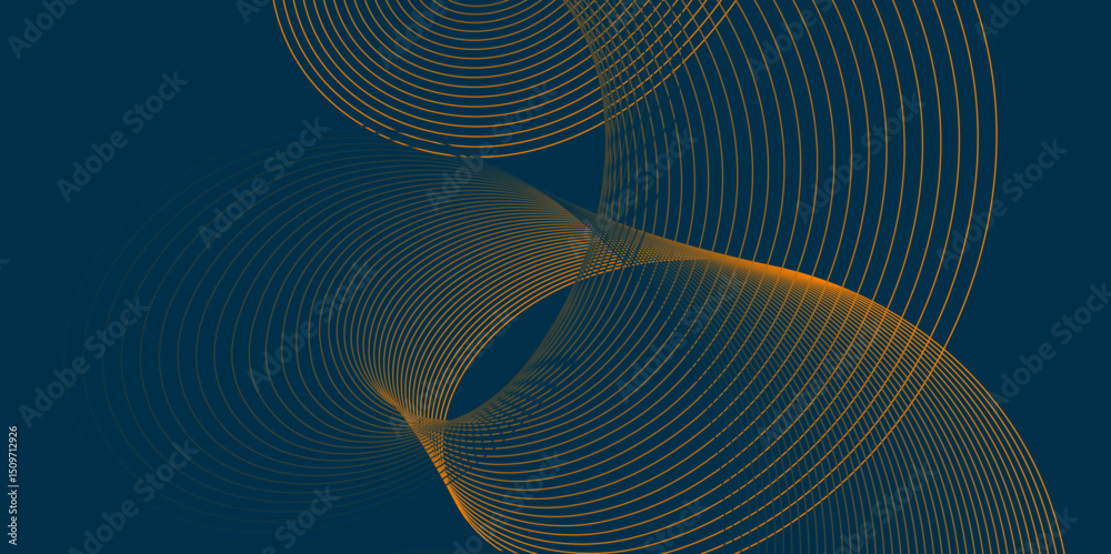 Poster Futuristic technology abstract blend background with dark and bright color line glowing curve wave pattern, minimal wavy line background with geometric shape and dynamic color on dark texture design.