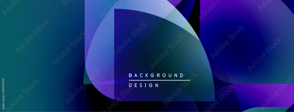 Poster Abstract background features vibrant blue, purple gradients. Overlapping shapes create modern design, text reads background design.