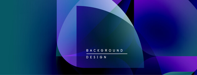 Fototapeta premium Abstract background features vibrant blue, purple gradients. Overlapping shapes create modern design, text reads background design.