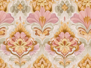 Ornate damask pattern design with a vintage wallpaper texture and fade