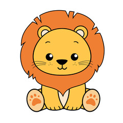 baby lion sitting relaxed looking forward