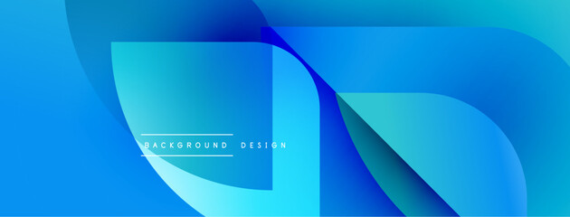 Abstract blue design features flowing shapes, gradients. Modern aesthetic, suitable for digital backgrounds, presentations. Smooth curves create dynamic visual effect.