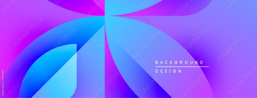 Fototapete Abstract gradients blend purple, blue hues. Dynamic shapes create modern background design. Minimalist text adds subtle branding element.