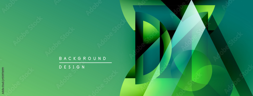 Fototapete Abstract green gradient design. Overlapping shapes create dynamic visual effect. Modern background for presentations, websites.