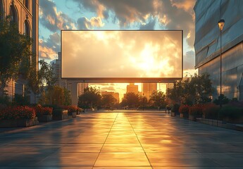 Obraz premium Urban Billboard Mockup with Sunset Reflection and Greenery