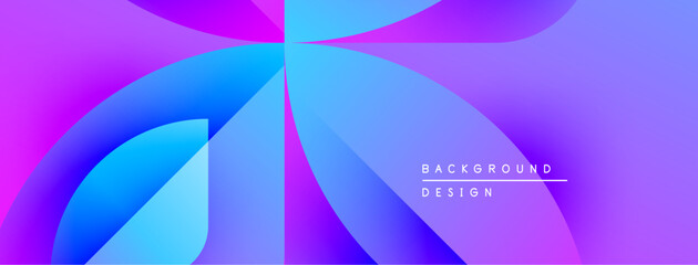 Abstract gradients blend purple, blue hues. Dynamic shapes create modern background design. Minimalist text adds subtle branding element.