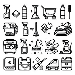 vector clip art set of cleaning elements, simple line style icons