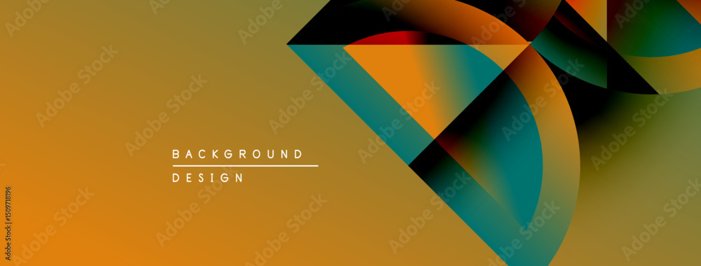 Leinwandbilder Abstract geometric shapes overlap, creating dynamic visual effect. Warm orange background complements cool color gradients. Modern design element.