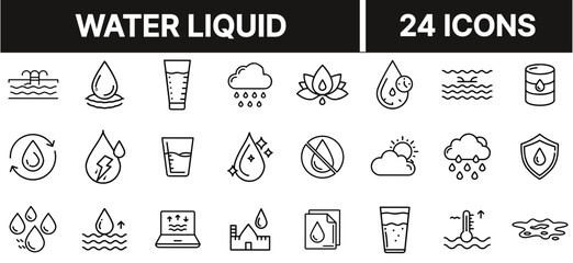 Water Liquid Icon with Droplet and Wave Symbol Representing Fluid Motion, Hydration, and Natural Resources