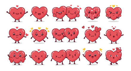 Fototapeta premium Cute Heart Characters and Love Emojis - Romantic and Valentine's Day Expressions