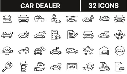 Car Dealer Icon with Handshake and Vehicle Symbol Representing Auto Sales, Trade, and Dealership Services