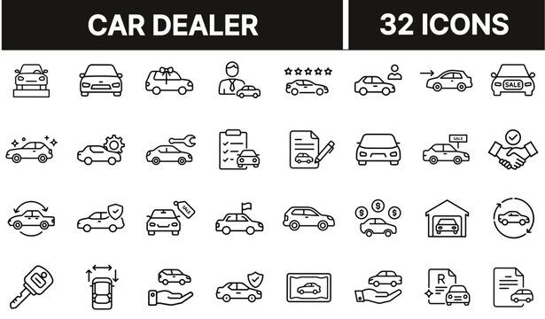 Car Dealer Icon with Handshake and Vehicle Symbol Representing Auto Sales, Trade, and Dealership Services