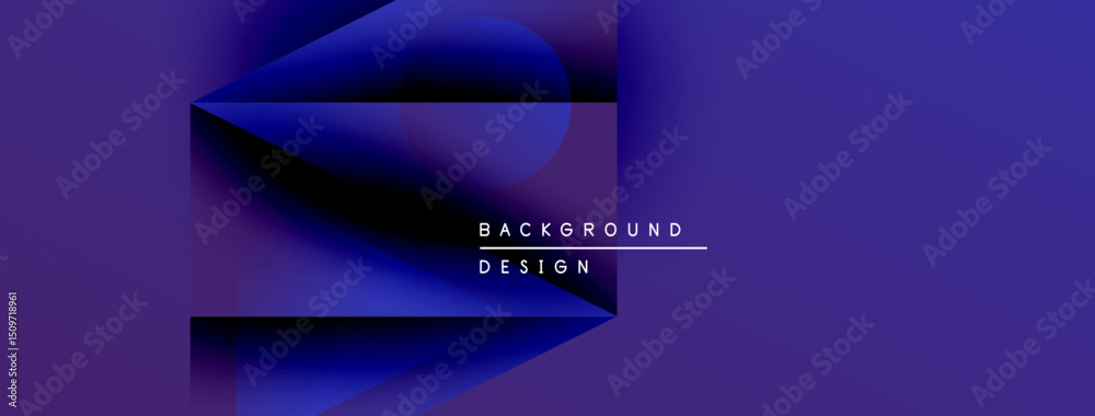 Poster Abstract purple design features layered shapes, gradients. Text reads background design, simple, modern aesthetic.
