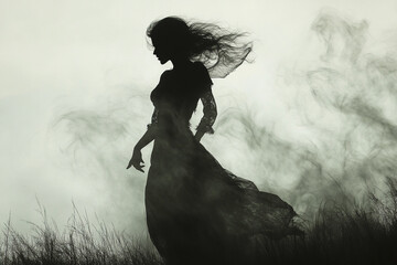 A banshee screaming in the wind silhouette
