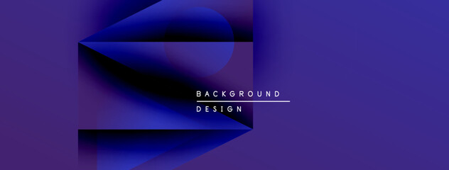 Abstract purple design features layered shapes, gradients. Text reads background design, simple, modern aesthetic.