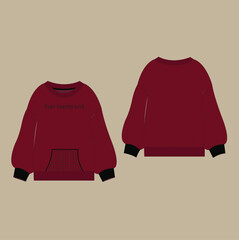 Crew neck Long sleeve Sweatshirt Technical Fashion Illustration. Flat Sketches technical drawing vector template For ladies or  women.