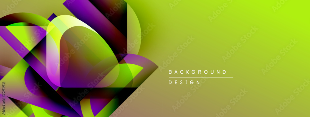 Aufkleber abstract geometric shapes overlap, creating vibrant green, purple gradients. modern design element f