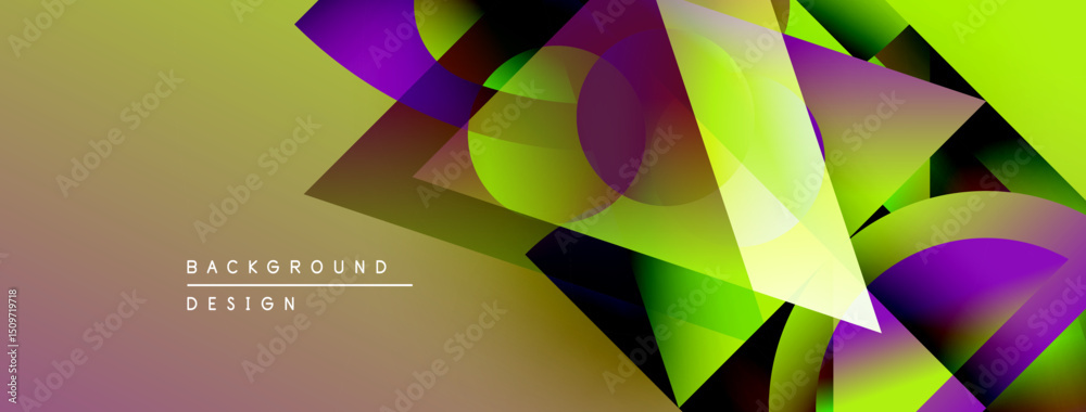 Poster Abstract vibrant shapes overlap, creating dynamic colorful background. Gradient hues blend smoothly, offering modern visual appeal.