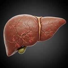  A human liver filled with scars and cracks, symbolizing liver disease or damage.