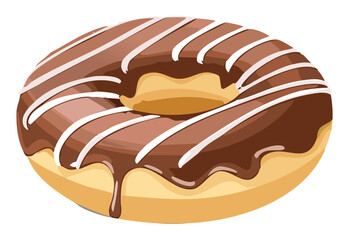 Chocolate Filled Donut with White Drizzle - Vector Illustration