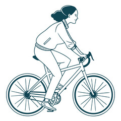 Naklejka premium Flat Minimalist Vector Illustration of Woman Riding Bicycle | Isolated Design