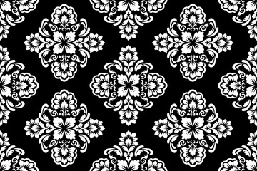 Elegant Black and White Damask Seamless Pattern. Black and White Floral Background. Timeless Damask Design. Classic Ornate Damask Floral Background. Vintage Pattern Design.