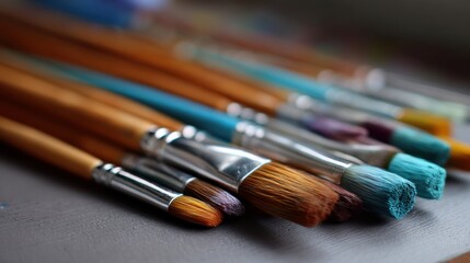 Obraz premium paint brushes artist tool blurred background