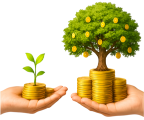 From Seedling to Money Tree  Hands Holding Growing Investment and Wealth isolated on Transparent Background