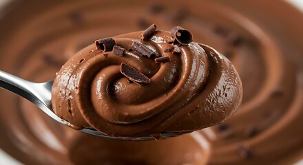 Macro of a spoonful of chocolate mousse